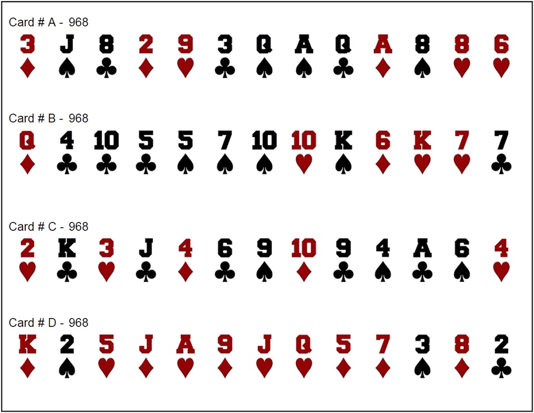 Playing Card Bingo game board